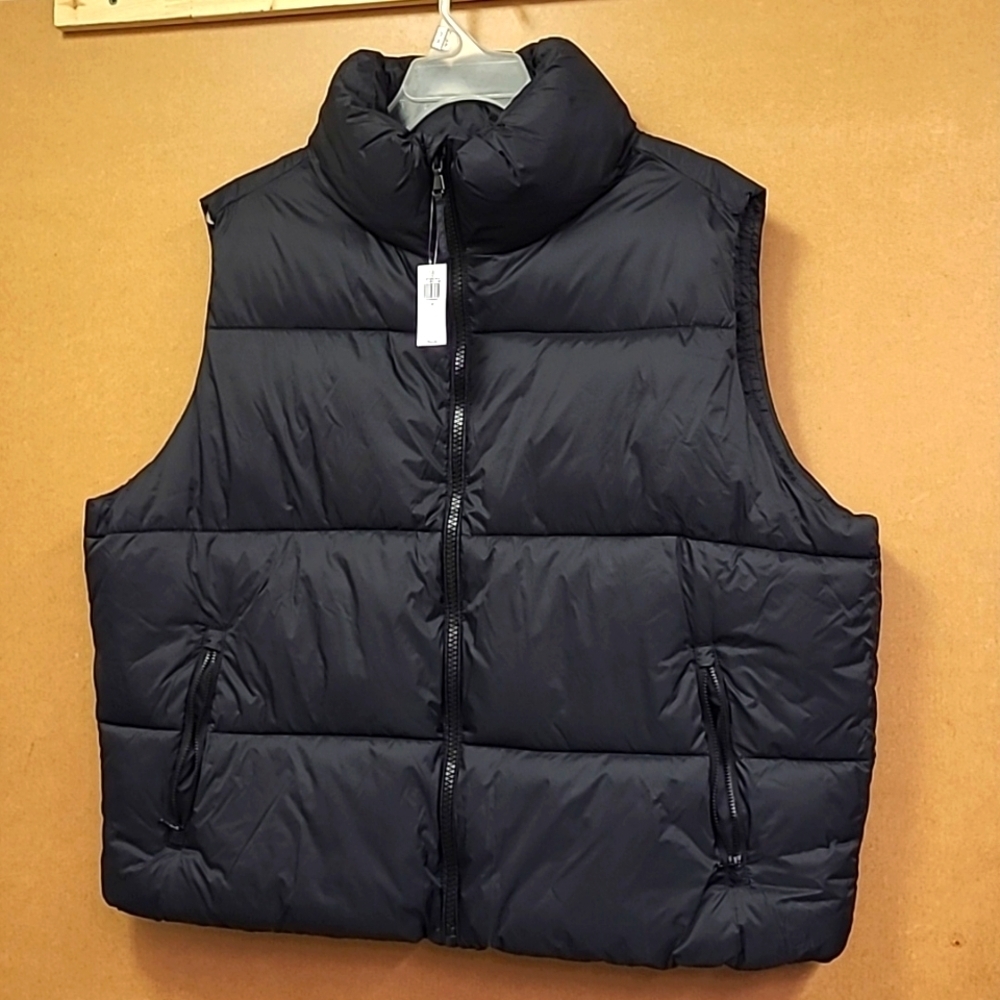 Black Puffer Water Resistant Vest - 1X/2X